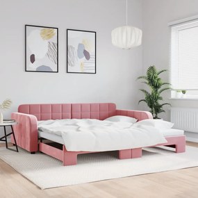vidaXL Sofá-cama com gavetão 100x200 cm veludo rosa