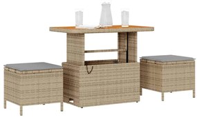 Conjunto de Jantar Jardim 3 Peças com Almofadas Bege em Rattan Sintéti