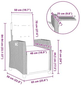 Cadeira de jardim reclinável com mesa de apoio vime PE bege