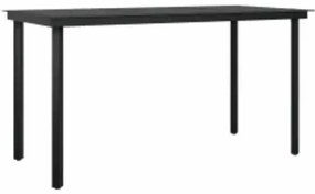 Conjunto de jantar jardim 5 peças almofadas vidro vime PE preto
