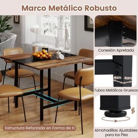 Mesa de reuniões quadrada 100 x 100 x 75 cm com tampo espesso para sala de reuniões para 4 pessoas, castanho rústico e preto
