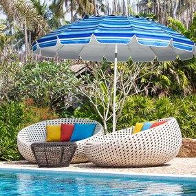 Guarda-sol Praia Guarda-sol ajustável com UPF50+ Protecção solar Portátil inclinável de Exterior Jardim Lista Azul  2,2 x 2,45 m