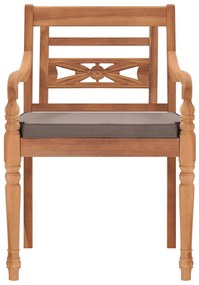 3pcs conj.jantar p/jardim c/almofadões cinza-escuro teca maciça