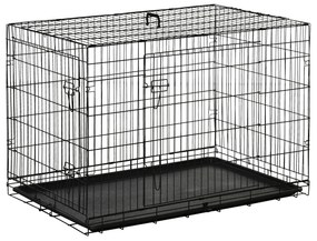PawHut Gaiola para Cães Pequenos Gaiola para Animal de Estimação Dobrável com 2 Portas Alça de Transporte Aço 106x71x76cm Preto | Aosom Portugal