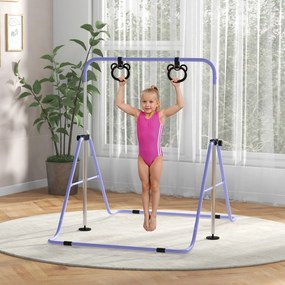 Barra de ginástica para crianças, barra horizontal dobrável com altura ajustável e argolas de ginástica, roxa