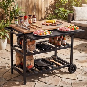 Carrinho de Barbecue com Grelha, 94,5 x 75 x 78,5 cm, Dupla Superfície de Confeção, Castanho + Preto