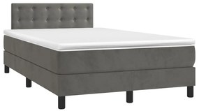 Cama box spring c/ colchão/LED 120x200cm veludo cinzento-escuro