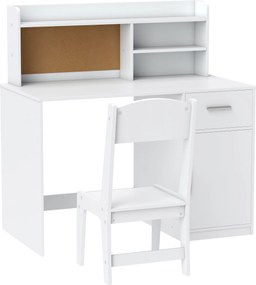 AIYAPLAY Secretária infantil com cadeira, mesa infantil e cadeira, gaveta, armário, compartimentos abertos, quadro de cortiça, branco | Aosom Portugal