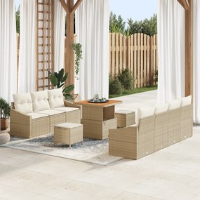 Conjunto de Sofá de Jardim de 10 Peças com Almofadas Bege Vime Acácia