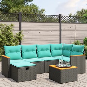 vidaXL 7 pcs conjunto de sofás p/ jardim c/ almofadões vime PE preto