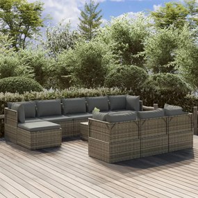 vidaXL 11 pcs conjunto lounge de jardim c/ almofadões vime PE cinzento