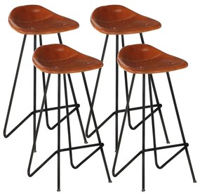 vidaXL Bancos de bar 4 pcs couro genuíno castanho