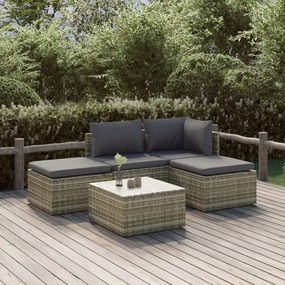 vidaXL 5 pcs conjunto lounge de jardim c/ almofadões vime PE cinzento