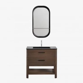Conjunto De Móvel De Casa De Banho 90x50 Cm Em Madeira Com Lavatório Integrado Misene Madeira Escura & Oval Com Prateleira Preto 50x90 Cm - Sklum