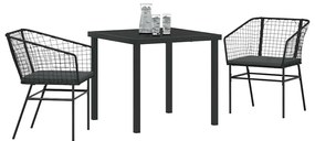 Conjunto de Jantar de Jardim com 3 Peças e Almofadas Pretas em Rattan