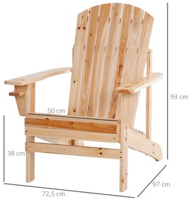 Cadeira Adirondack de Madeira Cadeira de Jardim com Apoio para os Braços Encosto Alto para Terraço Balcão Exterior 72,5x97x96cm Natural