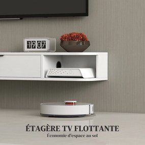 Móvel de TV suspenso, móvel para televisores até 50 polegadas, com gaveta rebatível e 2 prateleiras, 120 x 24 x 16 cm, branco