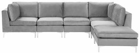 Sofá de canto de 5 lugares em veludo cinzento com repousa-pés, versão à esquerda EVJA Beliani