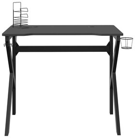 Secretária de gaming c/ pernas em forma de K 90x60x75 cm preto