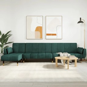3157208 vidaXL Sofá-cama em forma de L 275x140x70 cm veludo verde-escuro