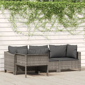 vidaXL 4 pcs conjunto lounge de jardim c/ almofadões vime PE cinzento