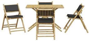 5 pcs conjunto bistrô dobrável c/ almofadões cinza escuro bambu