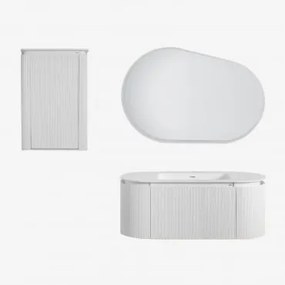 Conjunto De Móveis De Casa De Banho Em Madeira Com Lavatório Integrado Carsone Branco & Branco & Oval Led E Anti-embaciamento 120x80 Cm Riben - Sklum
