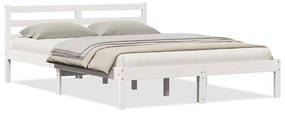 Cama com Cabeceira vidaXL Branca 140x220 cm Madeira Sólida Pinus