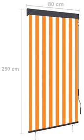 Estore de rolo para exterior 80x250 cm branco e laranja