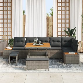 Conjunto de Sofá de Jardim 9 Peças com Almofadas Cinza Poliéster e Acá