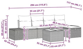 Conjunto de Sofá de Jardim com 6 Peças e Almofadas Cinza Claro em Ratt