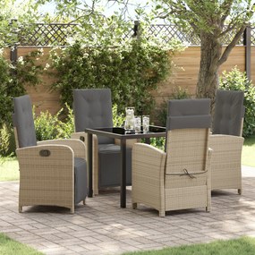 Conjunto de Jantar para Jardim vidaXL de 5 Peças com Almofadas Bege em Rattan de Polietileno