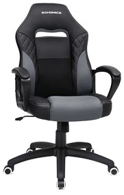 Cadeira de escritório SONGMICS Racing Sport com função de inclinação, mesa de computador giratória, cadeira de poliuretano, preta e cinza, OBG38BG