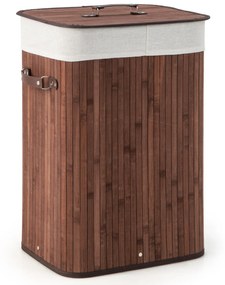 Cesto para roupa suja 72L com tampa  em bambu com saco interno removível e lavável para Casa de banho 42 x 32 x 60 cm Castanho