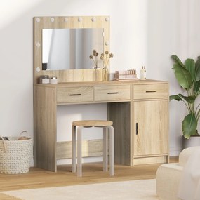 Conjunto de Mesa de Maquilhagem com LED de 2 Peças em Madeira de Carva