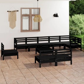 vidaXL 10 pcs conjunto lounge de jardim pinho maciço preto