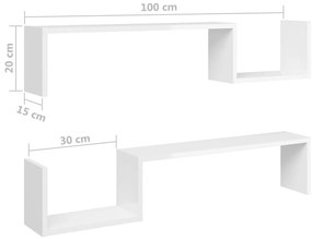 Estantes de parede 2pcs derivados de madeira branco brilhante