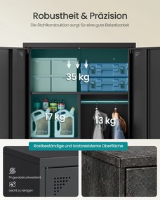 Armário arrumação multifuncional com 2 portas e 5 compartimentos, 80 x 40 x 165 cm, preto mate