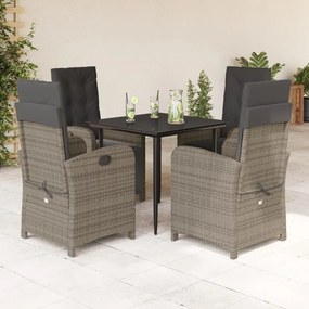 5 pcs conjunto de jantar p/ jardim c/ almofadões vime PE cinza
