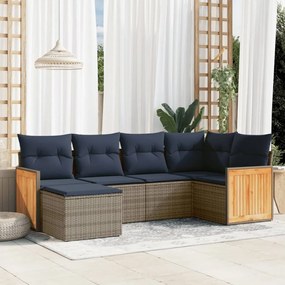 vidaXL 6 pcs conjunto sofás p/ jardim c/ almofadões vime PE cinzento