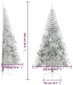 Meia árvore de Natal artificial com suporte 240 cm PET prateado