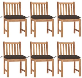 Cadeiras de jardim 6 pcs c/ almofadões madeira de teca maciça