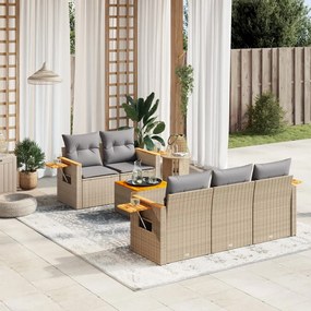 6 pcs conjunto de sofás p/ jardim com almofadões vime PE bege