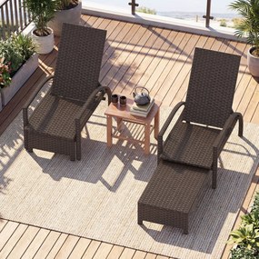 Conjunto de 2 Espreguiçadeiras de Jardim, 146 x 64 x 57 cm, Encosto Ajustável em 6 Níveis, Castanho