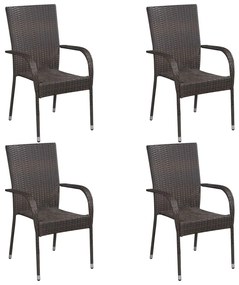 vidaXL Cadeiras de exterior empilháveis 4 pcs vime PE castanho