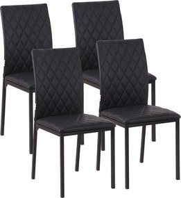 Conjunto de 4 Cadeiras de Sala de Jantar Estofadas (MESA NÃO INCLUIDA) com Pés de Metal Cadeiras Modernas 41x50x91 cm Preto