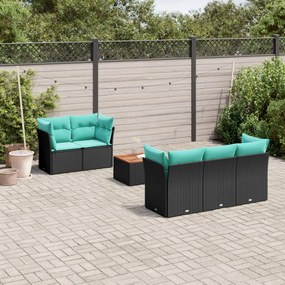 vidaXL 6 pcs conjunto de sofás p/ jardim c/ almofadões vime PE preto