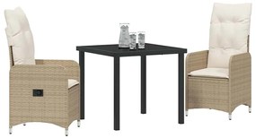 Conjunto de Jantar de Jardim com 3 Peças e Almofadas Bege em Rattan Si