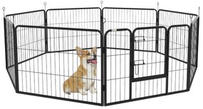 PawHut Parque para Animais de Estimação 8 Paineis 80x60cm Gaiola para Cães de Metal com Porta e Dupla Fechadura  Preto