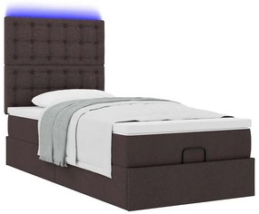 Cama otomana com colchão &amp; LEDs 90x200cm tecido castanho escuro